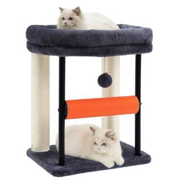 Imagem de Hey-brother Árvore de gato, arranhador para gatos com cama, torre resistente com colunas totalmente envoltas em sisal e bola de brinquedo de pelúcia para gatinhos internos, 48 cm, cinza esfumaçado