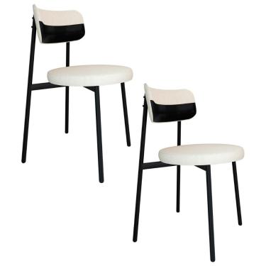 Imagem de Cadeira De Jantar Estofada Kit 2 Nyka M25 Linho Palha/preto - Mpozenato