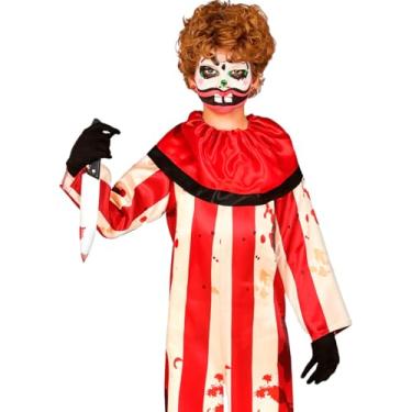 Imagem de Fantasia Infantil de Halloween pra Meninos Roupa de Palhaço Assassino Sangrento Macacão Longo de Terror (Creme e Vermelho, GG 10-12)