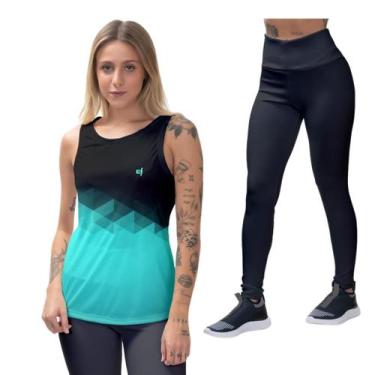 Imagem de Calça Feminina Legging Blusa Cavada Pilates Dry Proteção UV50 Tecido L