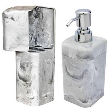 Imagem de Kit Dispenser Porta Sabonete e Porta Escova Dente Com Tampa Adesivo Pa