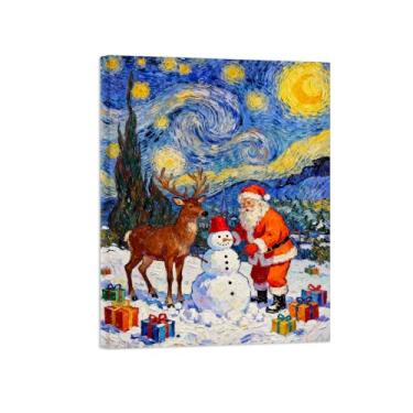 Imagem de Pinturas em tela Natal-Quadros Decoração de Parede-Cervos Noite Estrelada-Inverno Paisagens Impressões para Sala de Estar 60x80cm Tela Embrulhada