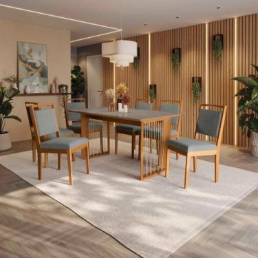 Imagem de Conjunto Sala de Jantar Lina em Madeira Maciça 6 Cadeiras Boucle Cinza