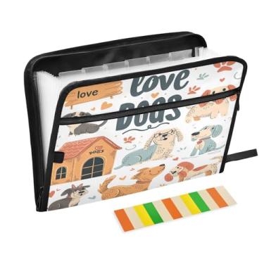 Imagem de Wassud Funny Dogs Pasta organizadora de arquivos de papel A4 com etiquetas e pastas de arquivos expansíveis, 13 bolsos
