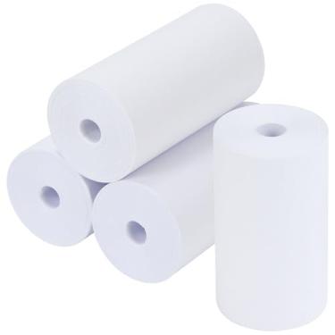 Imagem de 4 rolos de papel em branco, rolo de notas de substituição de 7,6 cm e 39 m para suporte de rolo de notas de madeira de seringueira e nogueira de 21 x 11 cm, dispensador de mesa para recibos, lista de