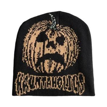 Imagem de Gorro De Malha Quente Unissex Adulto Com Estampa De Abóbora Sorridente