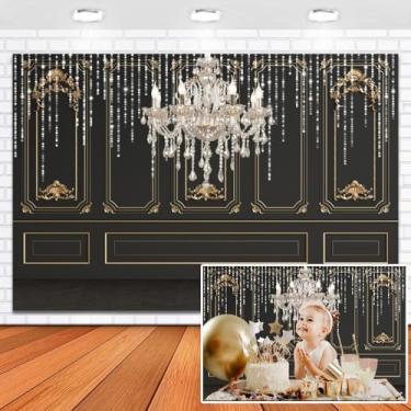 Imagem de XMJJKUF Decoração de festa Roaring anos 20, ótimo pano de fundo, 3 x 2,4 m, vinil, preto, dourado, luxuoso, baile de máscaras, baile, vintage, década de 20, decoração de parede, aniversário, carnaval