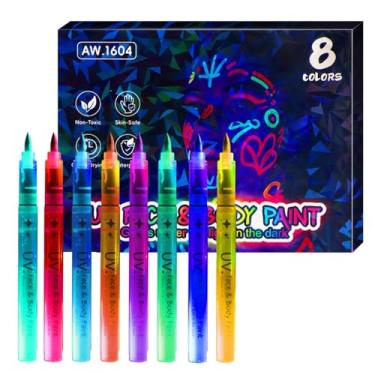 Imagem de Marcadores Que Brilham No Escuro,Maquilhagem Corporal Lavável e Segura,Canetas Temporárias Que Brilham No Escuro - Para Adultos Crianças Festas Artesanato Em Tecido Arte E Pele