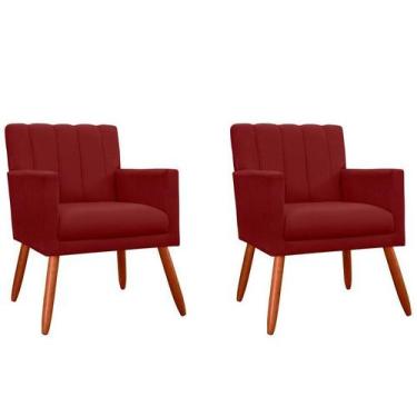 Imagem de Kit 2 Poltronas Decorativa Cecília Suede Marsala Pés Madeira Ms Decor 