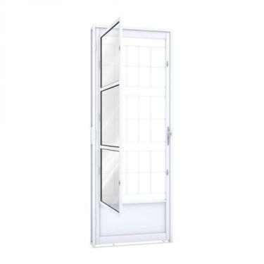 Imagem de Porta de Aço Postigo 215x85cm com Grade Quadrada e Vidro Liso Riobras 