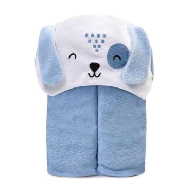 Imagem de Toalha De Banho Bebê Forrada C/ Capuz Bordado Azul Papi