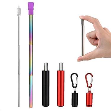Imagem de Canudos de aço inoxidável telescópico reutilizáveis dobráveis Btsgd canudos de metal com capa durável fácil de carregar.