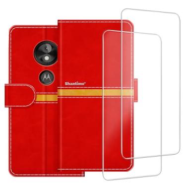 Imagem de ESACMOT Capa de celular compatível com Motorola Moto E5 + [2 unidades] película protetora de tela de vidro, capa protetora magnética de couro premium para Motorola Moto G6 Play (5,7 polegadas),