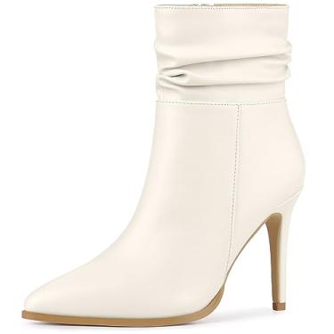 Imagem de Allegra K Bota feminina de cano curto com bico fino e salto agulha, Creme, 37