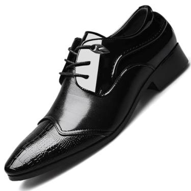 Imagem de Sapato social masculino vintage bico bico bico formal negócios casual com cadarço Oxford terno smoking sapatos de couro envernizado para homens, Preto, 45