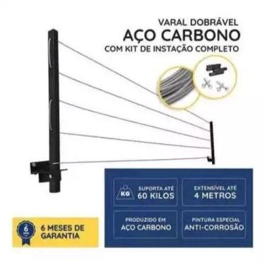 Imagem de Varal De Parede Retrátil Em Aço Dobrável, Articulado, Cabo De Aço Enca