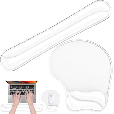 Imagem de Laokiiy Conjunto de gel para mouse pad e teclado, teclado ergonômico e mousepad com suporte de pulso, teclado de apoio de pulso, teclado de computador, gel refrescante transparente