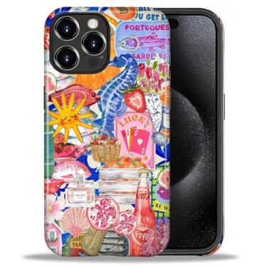 Imagem de Goodsprout Capa para iPhone 15 Pro, capa rígida híbrida de 2 camadas + capa protetora de silicone - resistente a choque - colagem de verão mediterrâneo feriado álbum de recortes