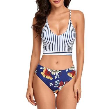 Imagem de Maiô feminino novo split sexy casual listrado impressão maiô - HUOGUO