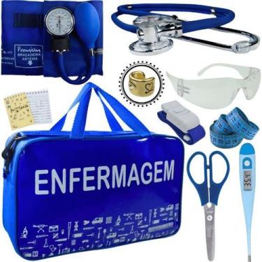 Imagem de Kit Bolsa Aparelho de Pressão Esfigmomanômetro Enfermagem Premium, Azu