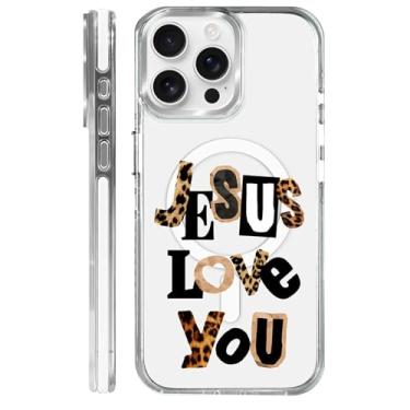 Imagem de OKBUOK Capa para iPhone 15 Pro Max [compatível com Magsafe], capa magnética transparente de silicone à prova de choque com padrão Jesus Love