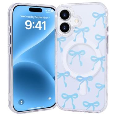 Imagem de SptPofp Capa magnética para iPhone 16 fofa, design estético de fita de laços, capa transparente compatível com MagSafe sem fio macia amortecedora protetora durável fina capa de telefone para mulheres