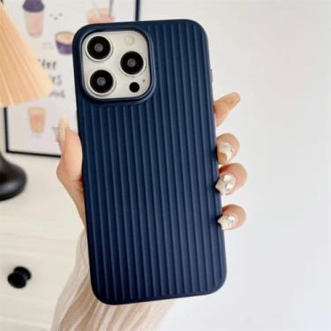 Imagem de Capa de celular de titânio natural para iPhone 16, 12, 13, 14, 15, 16 Pro Max Plus galvanizada com grade ondulada rígida (para iPhone 14 ProMax/Azul)