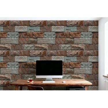 Imagem de Papel de parede retrô padrão de tijolo PVC impermeável papel de parede autoadesivo para quarto, sala de estar, estudo e paredes de loja, alvenaria de pedra 44,5 * 1000 cm