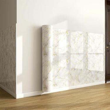 Imagem de Papel de parede de imitação de grão de madeira com textura de mármore de folha dourada autoadesivo à prova d'água e papel de parede à prova de umidade para sala de estar banheiro e cozinha renovação