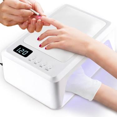 Imagem de Lâmpada de LED UV de 72 W para esmalte de gel para cura de unhas, secador de unhas Kalolary grande com luz UV com descanso de braço e luvas UV para arte em unhas para uso em salão de beleza