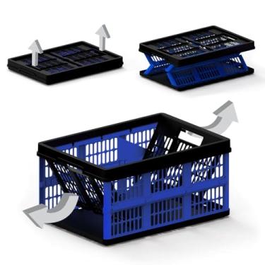 Imagem de Caixa Organizadora Empilháveis de Plástico, Azul e Preto, dobrável, portatil, 45l, 30kg