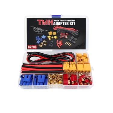 Imagem de TMH 62 peças EC3 / XT30 / XT60 / T-Plug macho e fêmea kit de plugue conector adaptador com fio de silicone 14 AWG e tubo termorretrátil para acessórios de motor de bateria RC ESC Lipo (total de 62