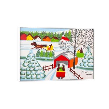 Imagem de MUHJDYC Quadro branco pinturas famosas impressão em tela-primitivismo tela arte de parede imagem-paisagem reprodução de pôster de belas artes (ponte coberta no inverno) 70x100cm-27x39in