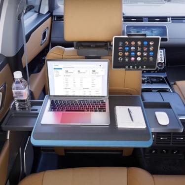 Imagem de Bandeja de assento de carro portátil, mesa de banco traseiro de carro, mesa de laptop ajustável para assento traseiro, mesa de alimentos telescópica dobrável, para trabalhar, escrever, comer, viajar