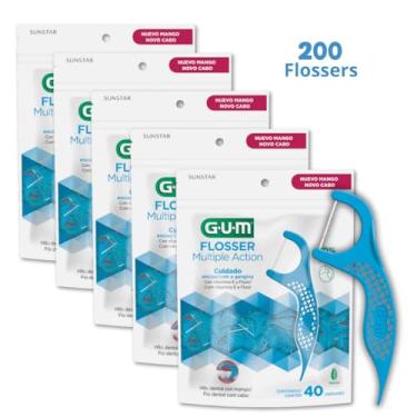 Imagem de Flosser GUM Multipla Ação, Fio Dental com haste, Sabor Menta, 200 unid, Gum, Azul
