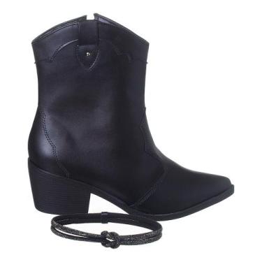 Imagem de Bota Western Feminina Preta Cano Médio Texana Strass Brilho - Fashione