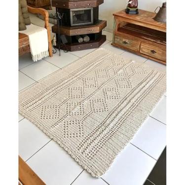 Imagem de Tapete Grande 1,60x1,05m Retangular Crochê Artesanal (Cru)