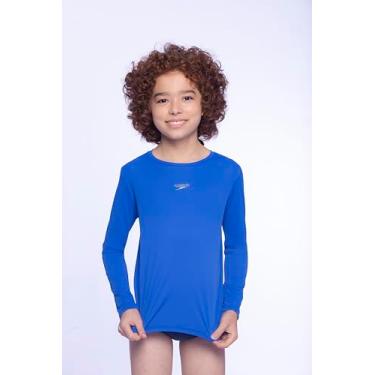Imagem de Camiseta Infantil, Speedo, Manga Longa, Poliamida com Fastdry e Proteção UV50+, tamanho 14 - Azul