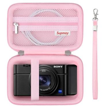 Imagem de Supmay Estojo de transporte para câmera compacta premium Sony RX100 VII/RX100 VI/RX100 V/RX100 IV/RX100 III, bolsa de viagem com bolso de malha com zíper para cabo de carregamento, cartão USB, rosa