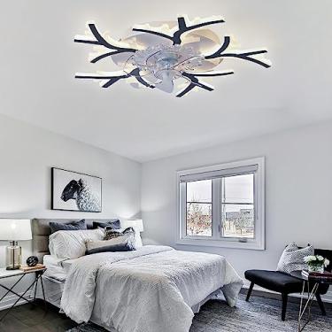 Imagem de Ventiladores de teto com luzes e controle remoto com temporizador LED Ventiladores de teto reguláveis com lâmpadas Motor DC reversível Ventiladores de teto silenciosos para quarto sala de es
