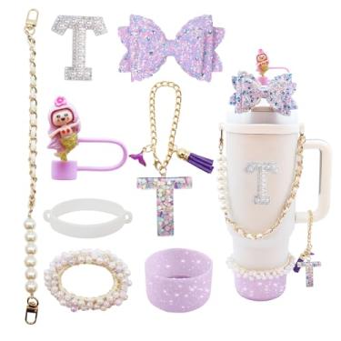 Imagem de Conjunto de acessórios de copo Stanley de 8 peças para copo de 1,18 l e copo de 850 g com alça, incluindo topo de palha, bota, alça de alça de garrafa de água, decoração de arco de palha, pulseiras