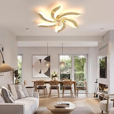 Imagem de Ventilador de teto com luz e controle remoto com aplicativo Ventilador de luz de teto regulável silencioso LED com temporizador Ventiladores de teto reversíveis com motor DC com lâmpadas par