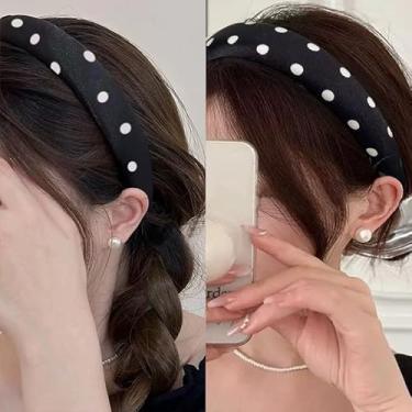Imagem de Faixa de cabeça grande de bolinhas para mulheres, moderna, acolchoada preta, acessórios de cabelo ondulado fino para mulheres, presentes de dia das mães para tia, vintage, com bolinhas, faixas para