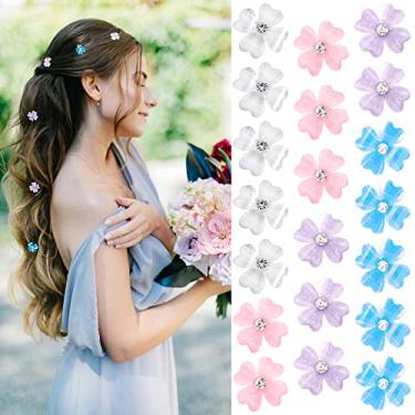 Imagem de 20 peças de grampos de cabelo de flores coloridas com strass lindos grampos de cabelo decorativos para casamento presilhas de cabelo acessórios de cabelo para meninas e mulheres