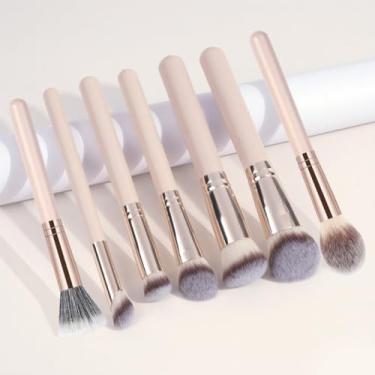 Imagem de Pincéis de maquiagem faciais: conjunto de 7 pincéis de maquiagem com base, blush, contorno e pincéis de mistura, bege
