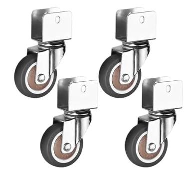 Imagem de Rodas silenciosas de borracha macia 2.5 cm/3.8 cm/5.1 cm - Rodízios de móveis em forma de U com freio para armários, rolos de cadeira, 4 peças de substituição giratória (haste de 16 mm)