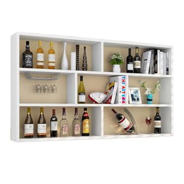 Imagem de Rack de vinho montado na parede - Prateleira suspensa de madeira rústica para garrafas e copos, armário de bebidas moderno, armazenamento de bar doméstico, prateleiras de vinho flutuantes para cozinha