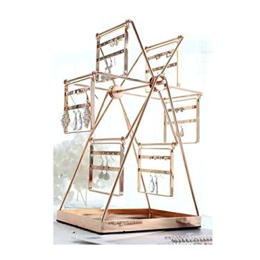 Imagem de Suporte de brinco de roda gigante, suporte de orelha com bandeja espelhada de metal, suporte organizador de joias com 72 furos para brincos, pulseiras, relógios e anéis, exibição de joias