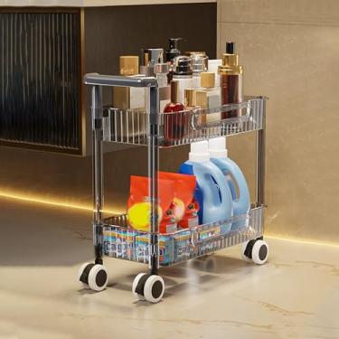 Imagem de Carrinho utilitário multifuncional de acrílico - Carrinho de armazenamento de 2 camadas com rodas e alça bloqueáveis para banheiro, cozinha, lavanderia - Organizador transparente para facilitar a