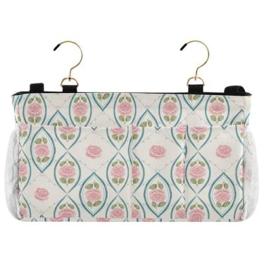 Imagem de Burbuja Organizador de armazenamento para pendurar em azulejos florais com 2 alças e ganchos para casa, faculdade, dormitório, beliche, cama de hospital e berço